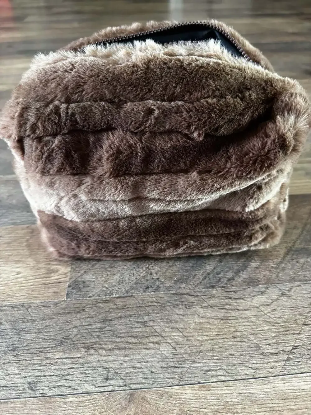 The Handmade Heifer Brown Faux Fur Boxy Cosmetic Travel Bag